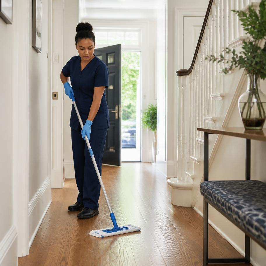 Professional home cleaning in progress